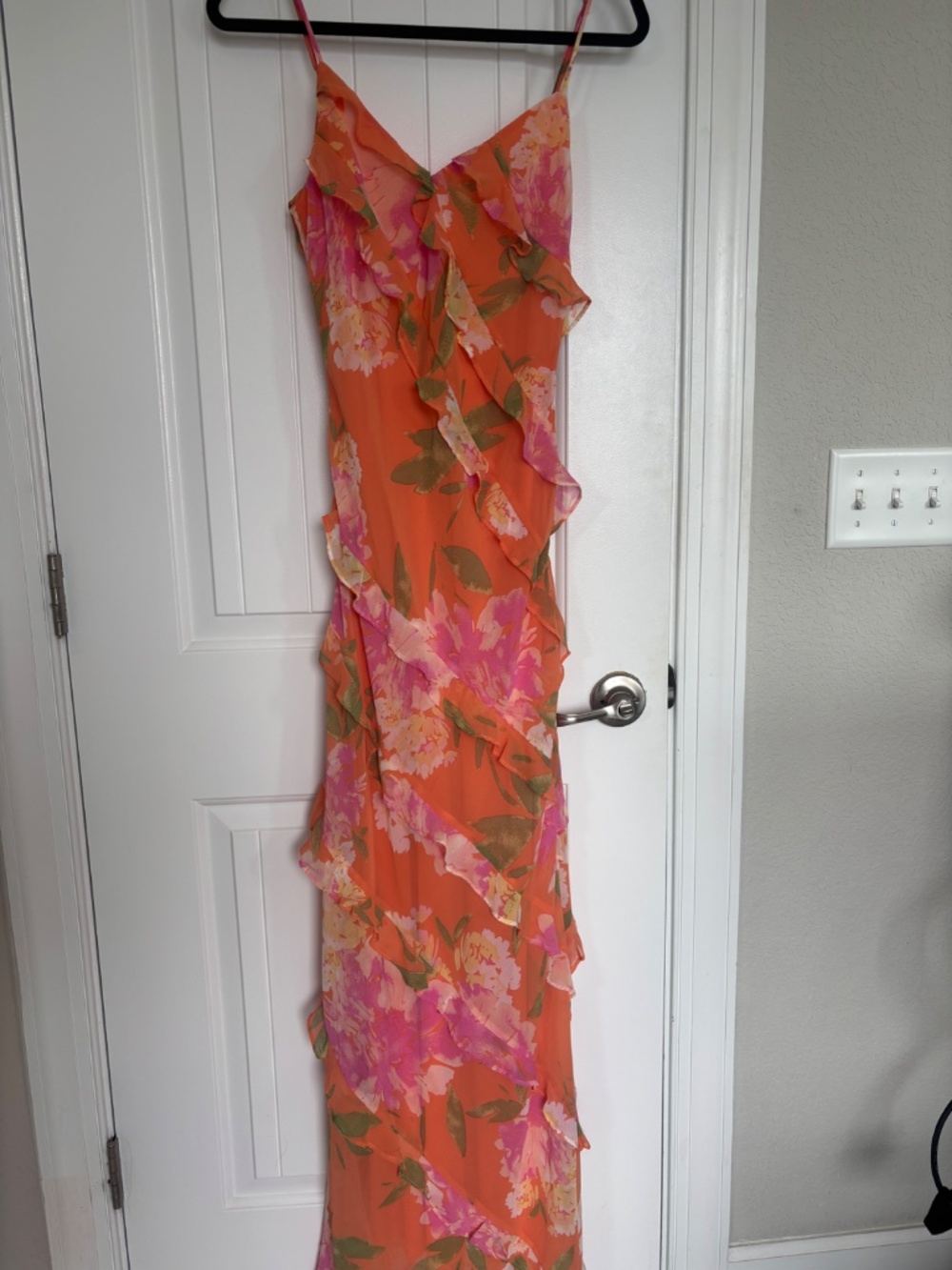 Lulus Zarina Orange Multi Floral Ruffled Maxi Dress - Size M - Picture 3 of 6